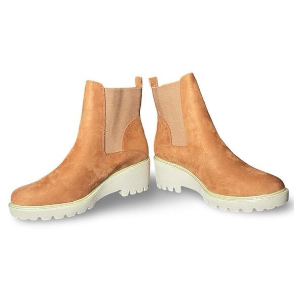 JULIET HOLY Lug Sole Platform Ankle Chelsea Slip on Boots, Dark Cognac, Size 11 - Picture 6 of 9